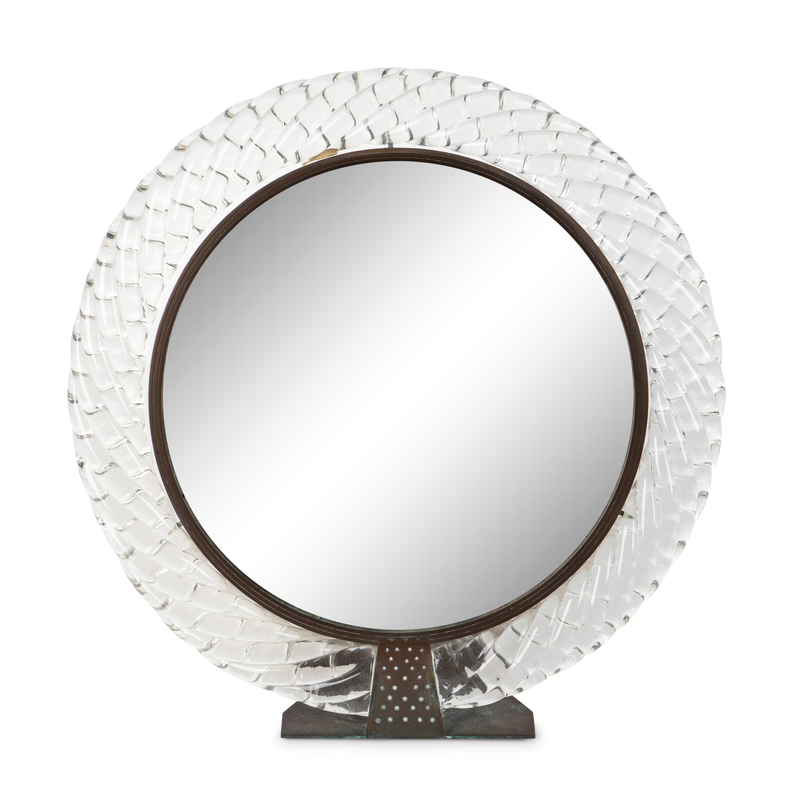 An Art Deco Murano Glass and Bronze Framed Venini Style Vanity Mirror — 20TH CENTURY