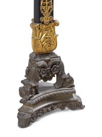 A Pair of Charles X Gilt and Patinated Bronze Six-Light Candelabra