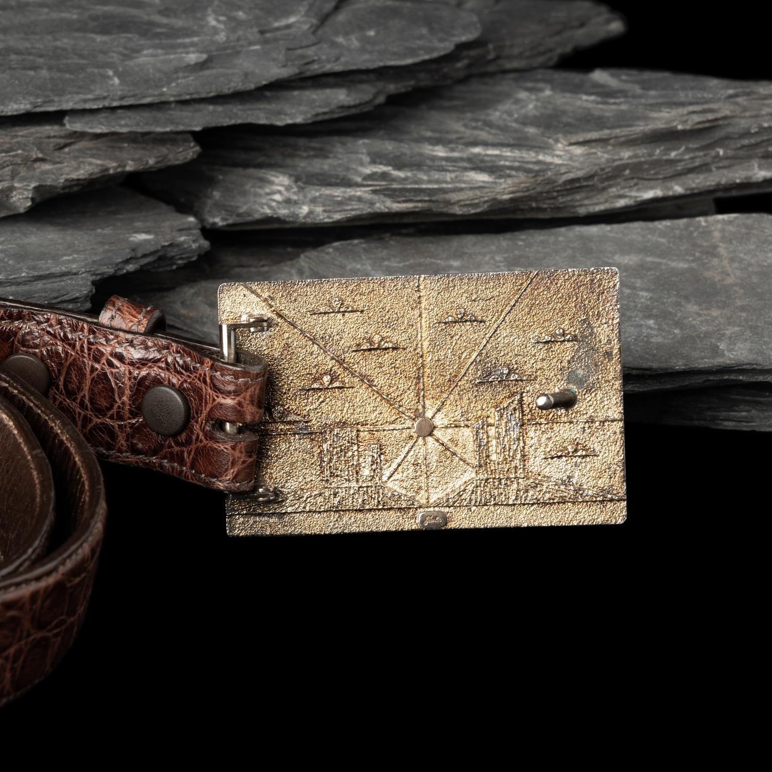 Ric Charlie (Diné, b. 1959) — Silver Tufa Cast Katsina Belt Buckle
