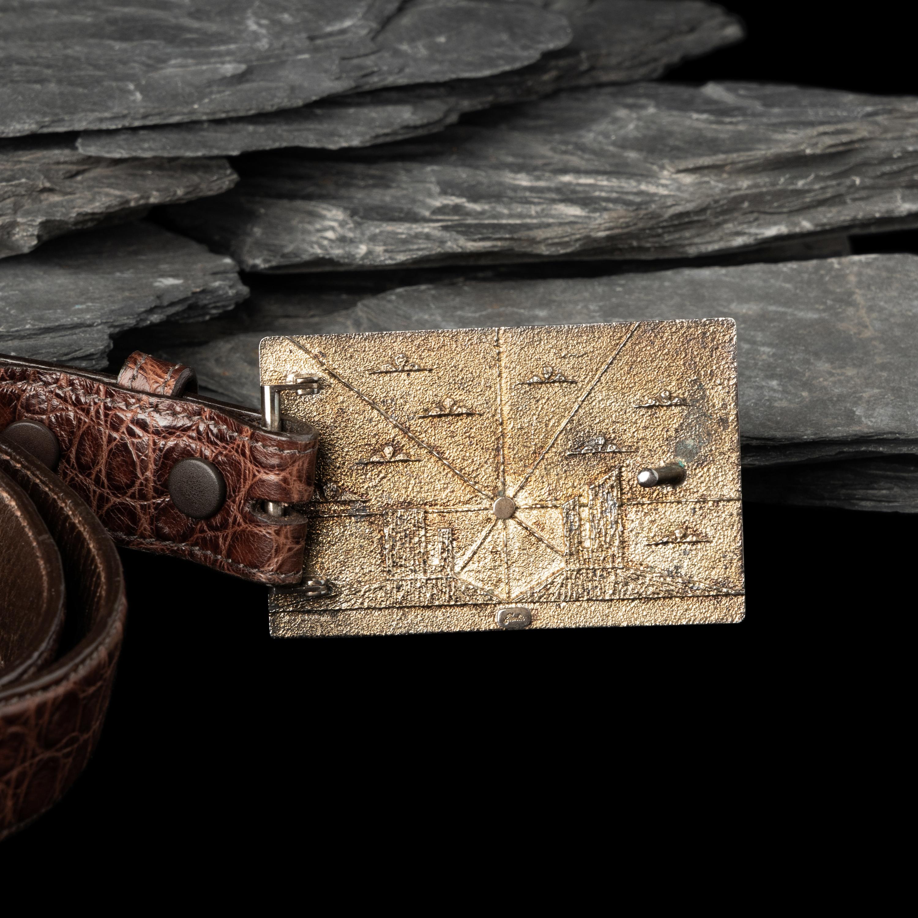 Ric Charlie (Diné, b. 1959) — Silver Tufa Cast Katsina Belt Buckle