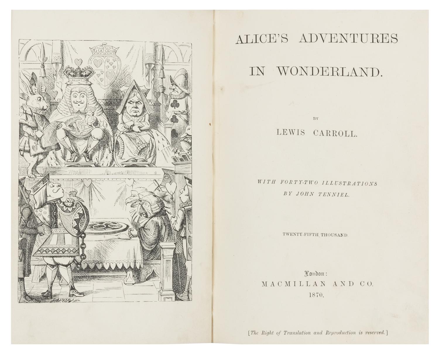 DODGSON, Charles Lutwidge ("Lewis Carroll") (1832-1898). Alice's Adventures in Wonderland. - Through the Looking-Glass. London: Macmill