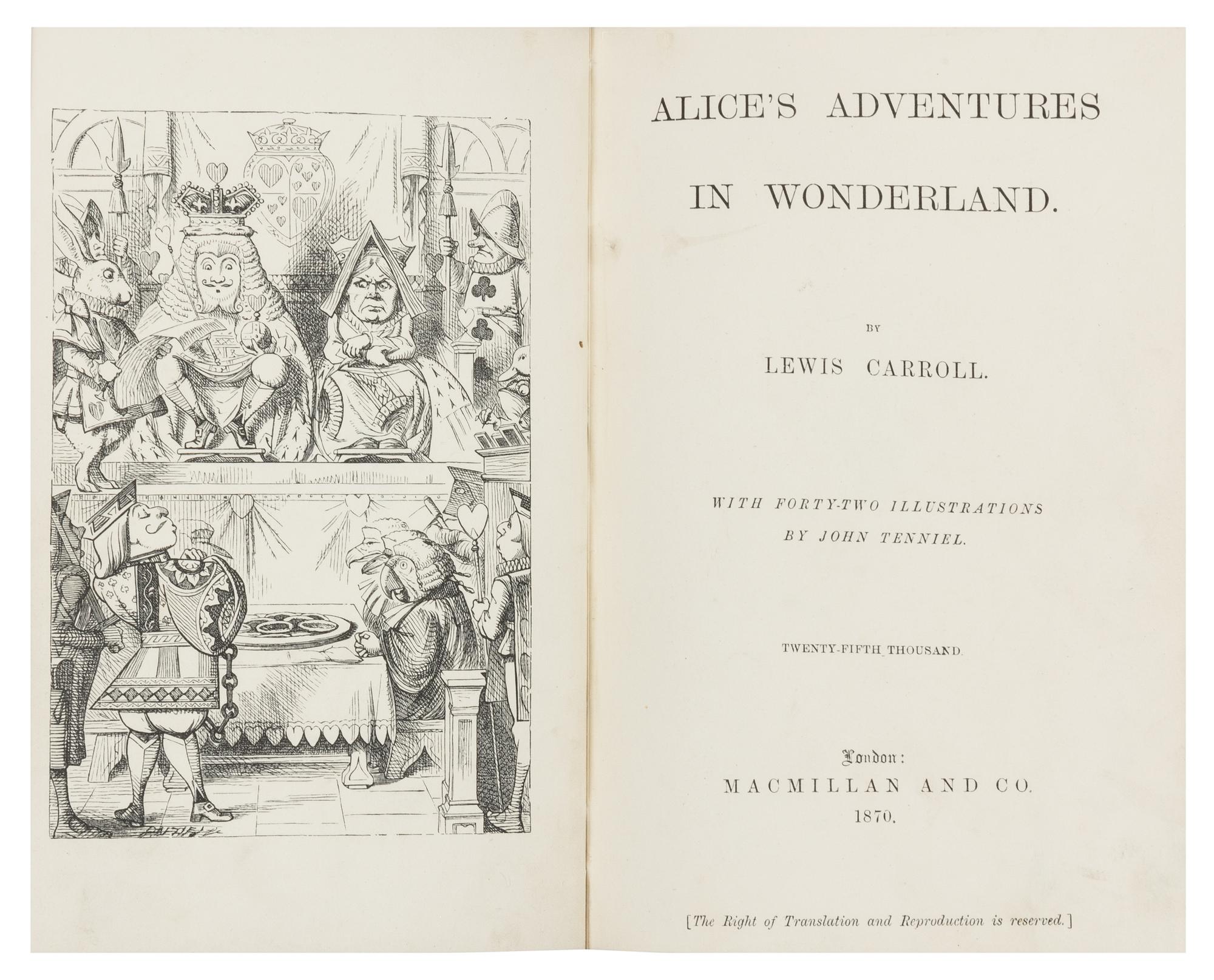 DODGSON, Charles Lutwidge ("Lewis Carroll") (1832-1898). Alice's Adventures in Wonderland. - Through the Looking-Glass. London: Macmill