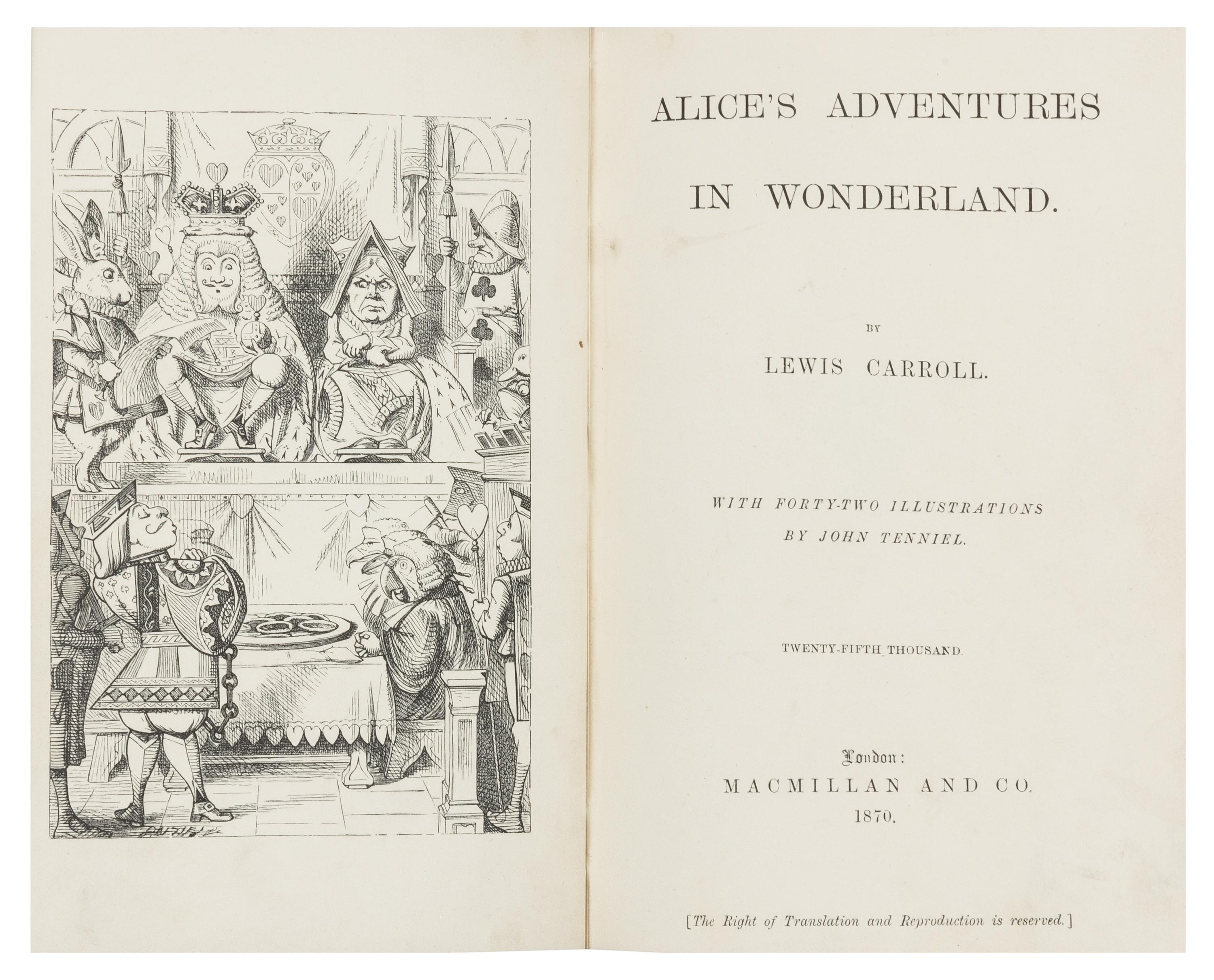 DODGSON, Charles Lutwidge ("Lewis Carroll") (1832-1898). Alice's Adventures in Wonderland. - Through the Looking-Glass. London: Macmill