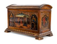 An Italian Gothic Style Painted and Parcel Gilt Trunk