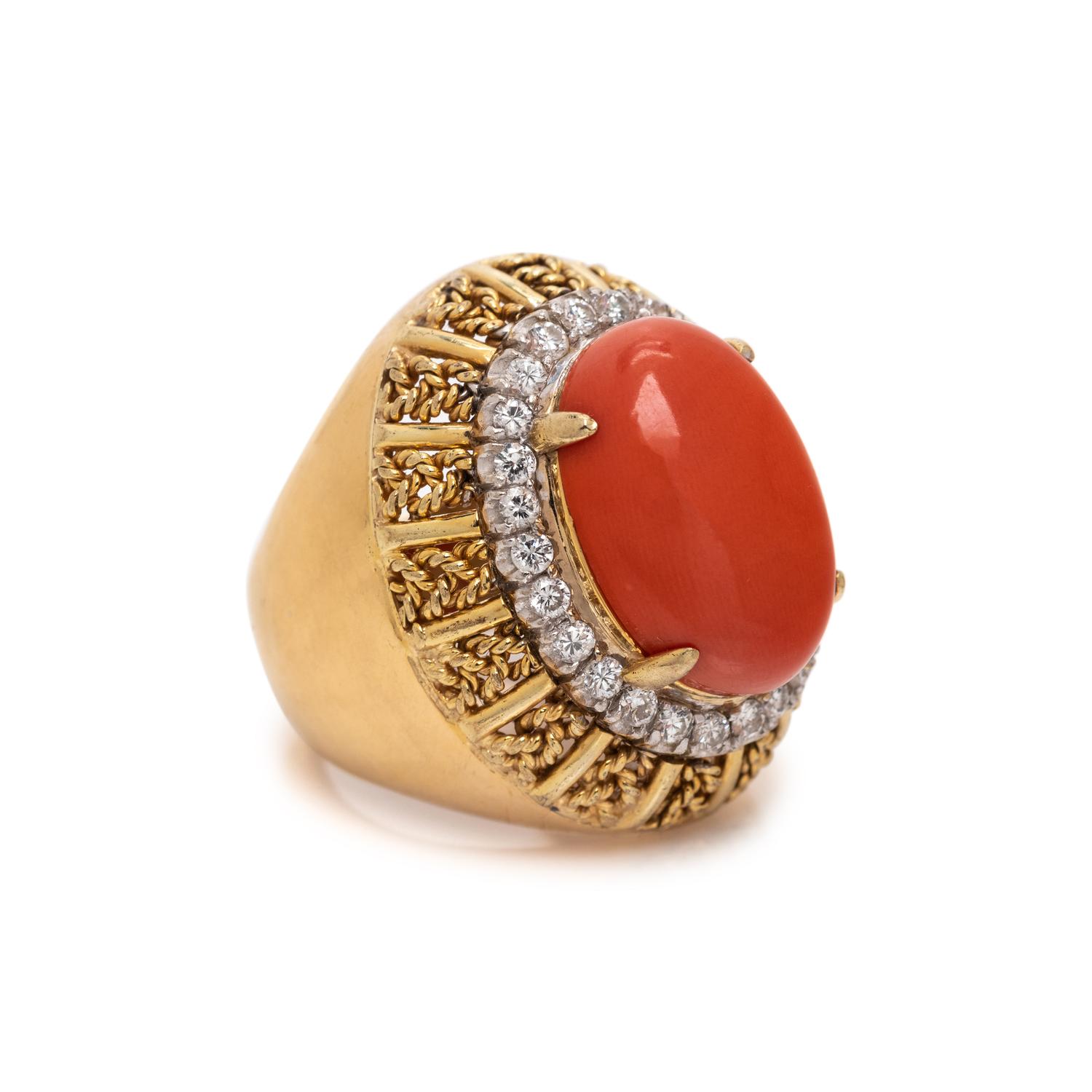 CORAL AND DIAMOND RING