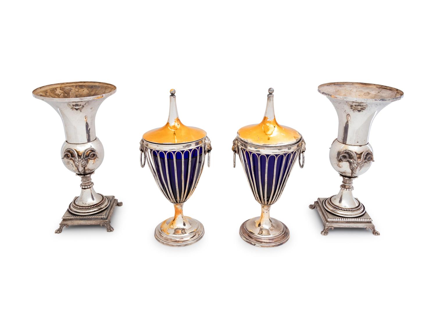 Two Pairs of English Silver-Plate Vases
