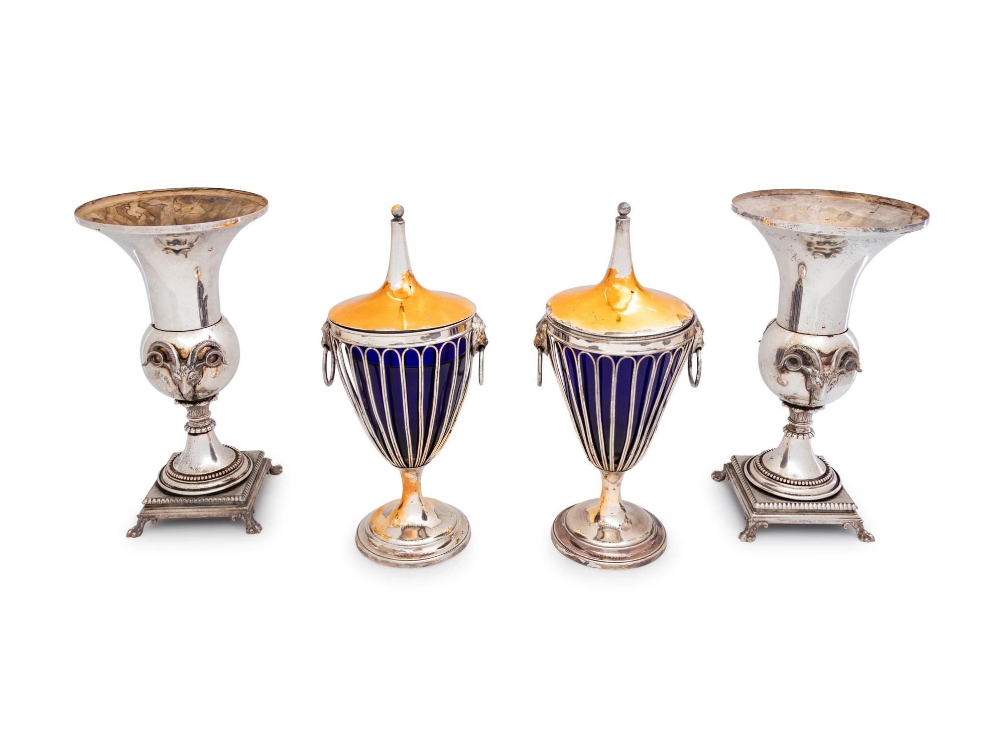 Two Pairs of English Silver-Plate Vases
