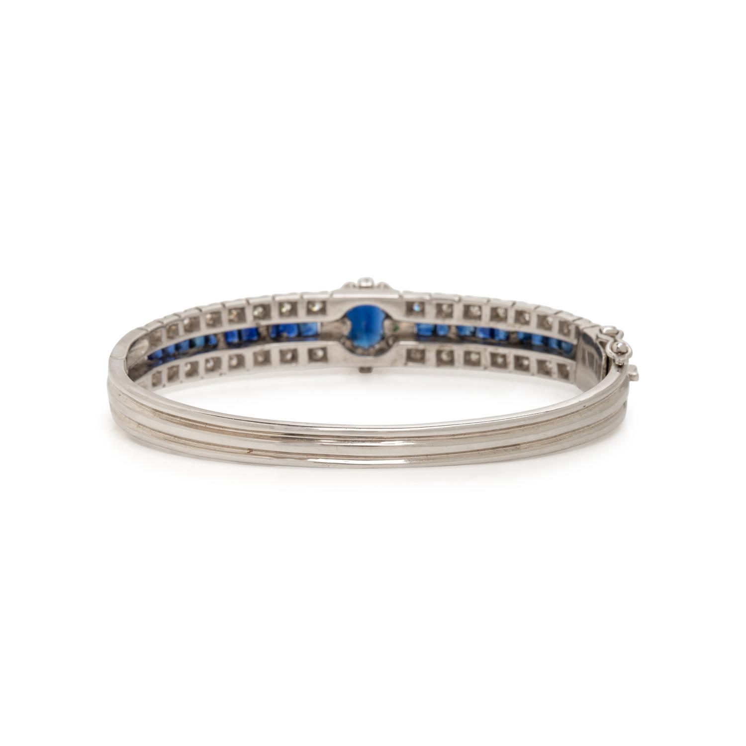 White Gold, Sapphire, and Diamond Bangle Bracelet