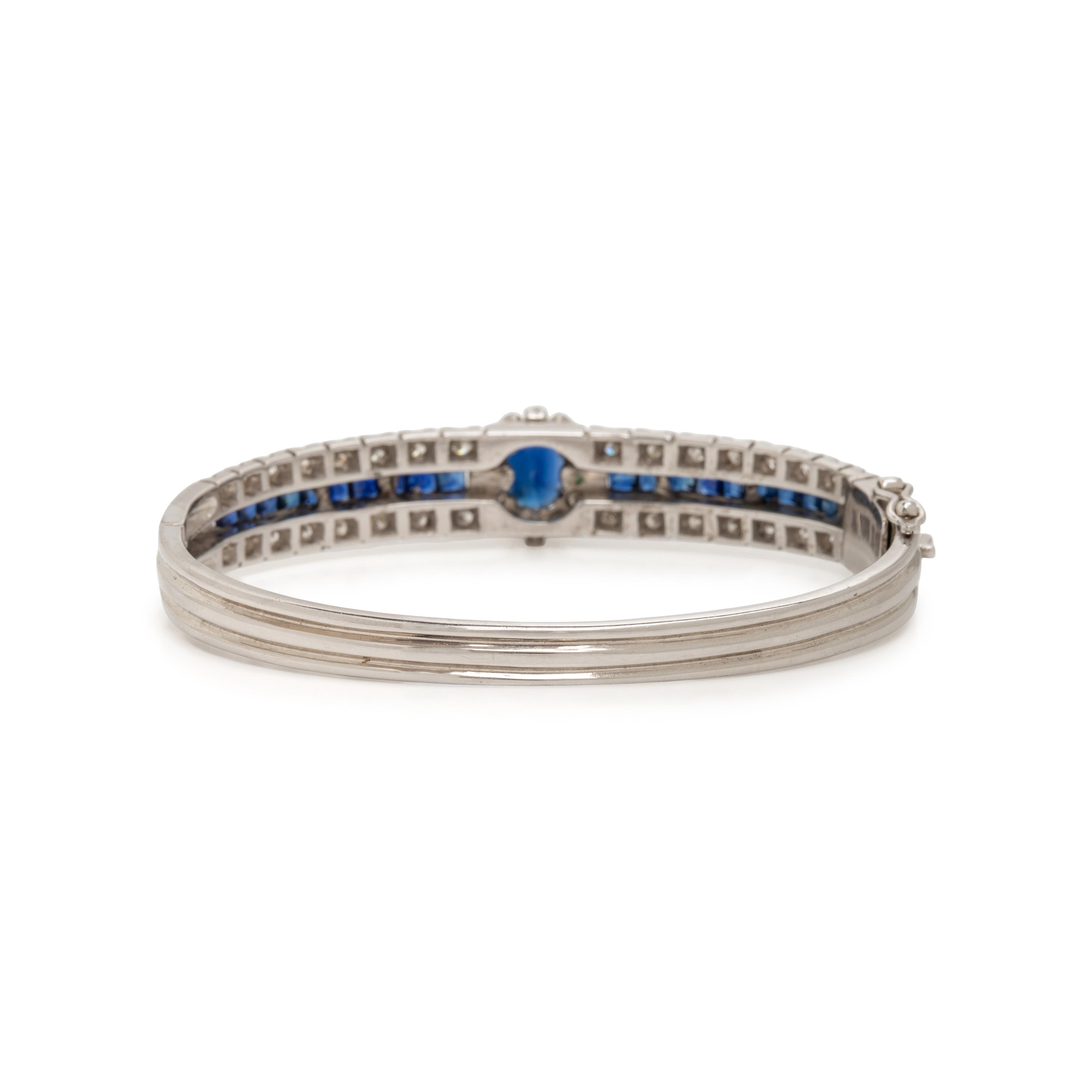 White Gold, Sapphire, and Diamond Bangle Bracelet