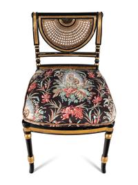 A Set of Ten Regency Style Black-Painted and Parcel Gilt Dining Chairs