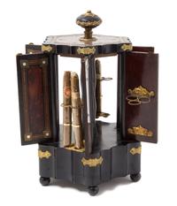 A Napoleon III Gilt Metal and Burlwood Mounted Musical Humidor Height 11 inches.