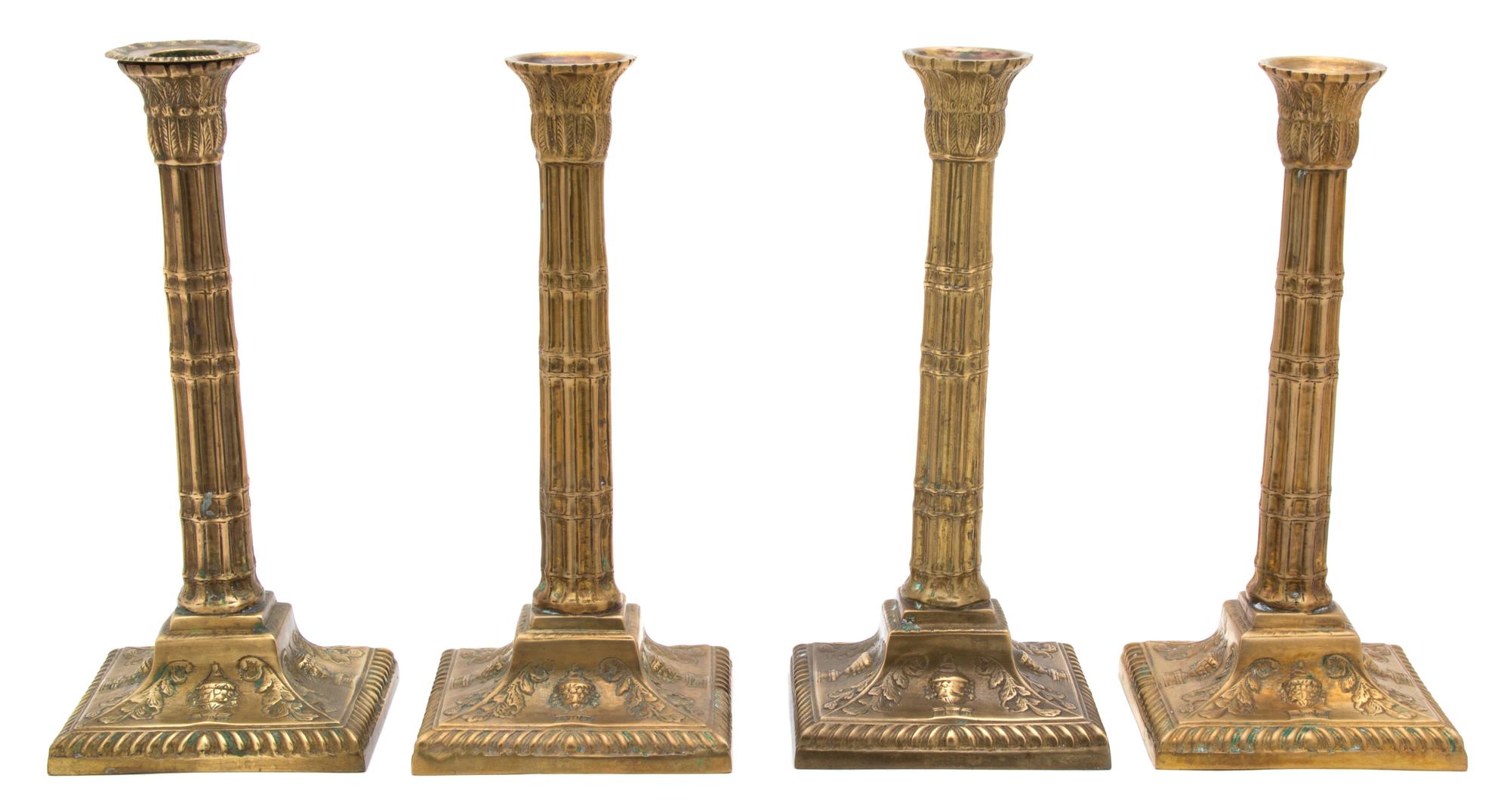 Four Mottahedeh Cast Brass Neoclassical Style Candlesticks Height 9 inches.