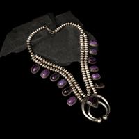 Carol and Wilson Begay (Diné, act. since 1969) — Sterling Silver and Sugilite Squash Blossom Necklace