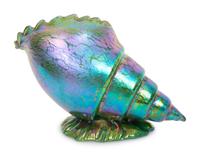 A Loetz Papillon Iridescent Art Glass Conch-Form Vase