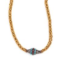 YELLOW GOLD, SILVER AND GLASS LONGCHAIN NECKLACE
