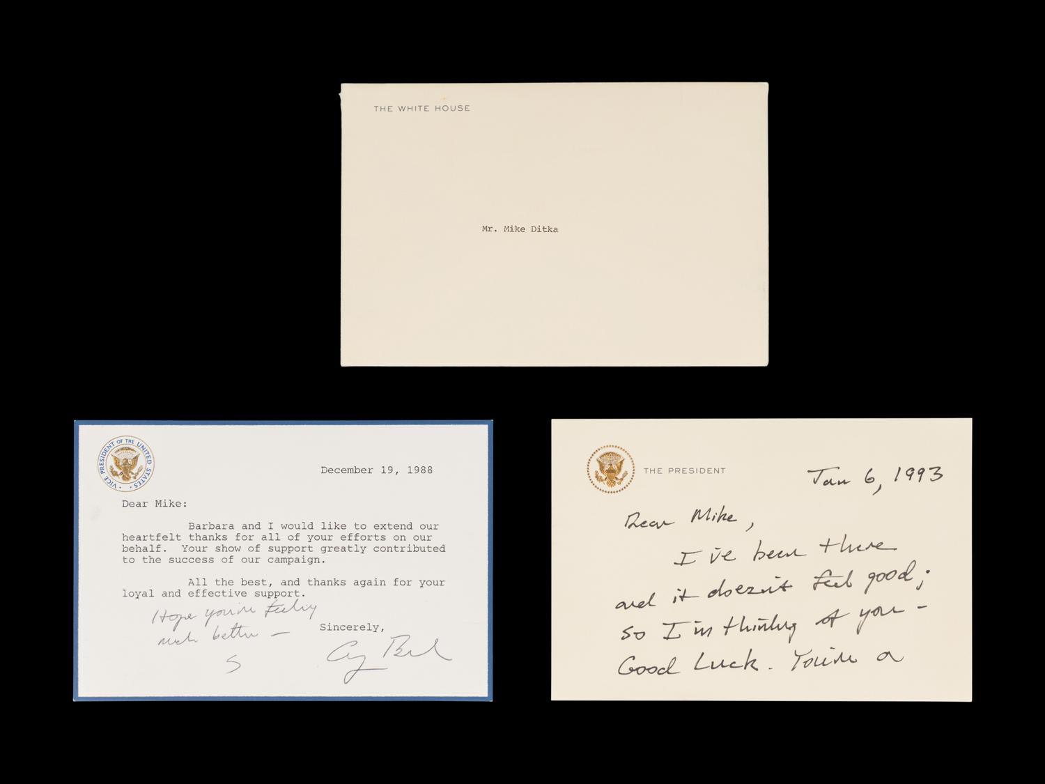 A Pair of George H.W. Bush Signed Letters to Mike Ditka Including One Written and Dated The Day Ditka Was Fired by Bears
