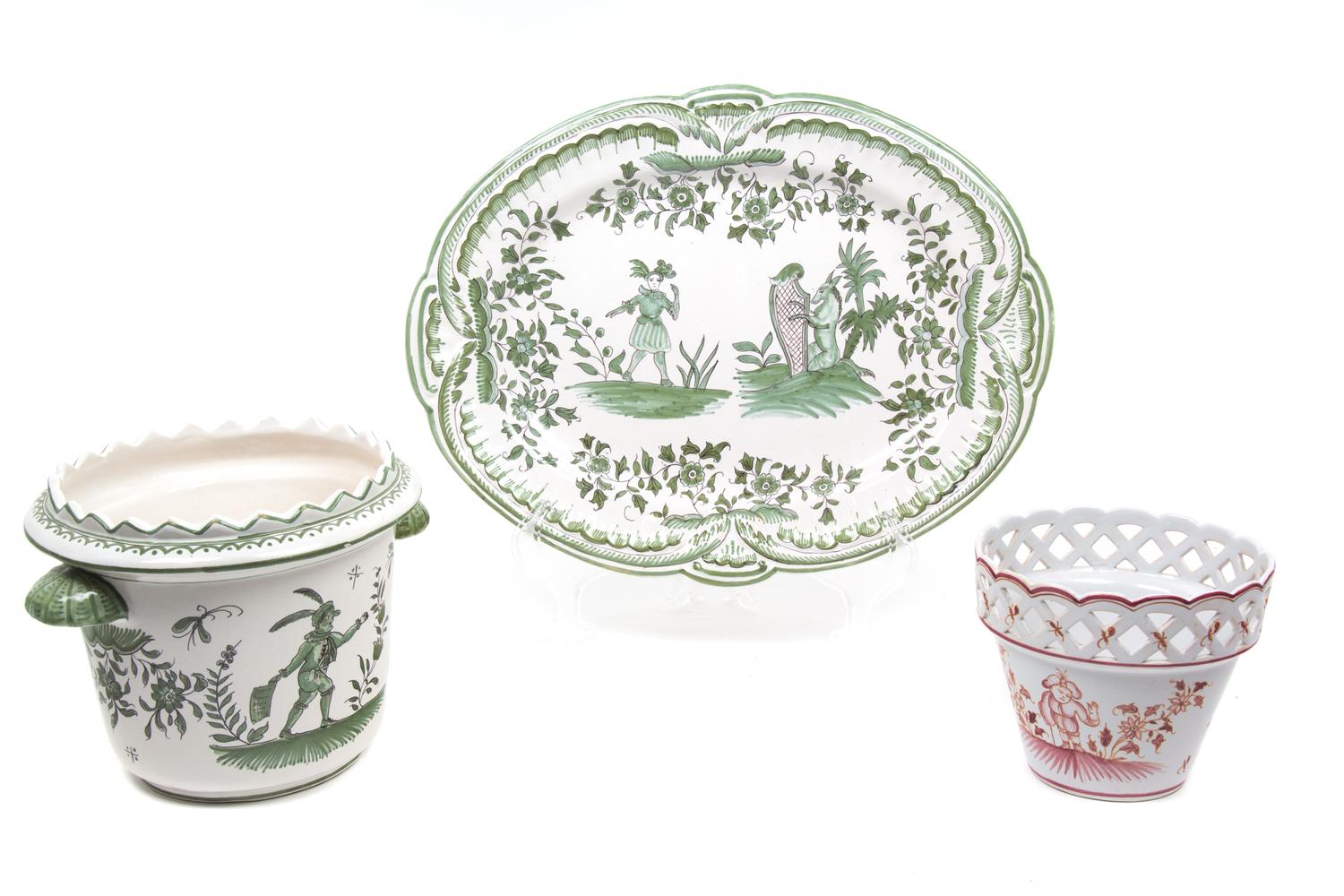 Three French Ceramic Articles Length of tray 15 3/4 inches. — 20TH CENTURY