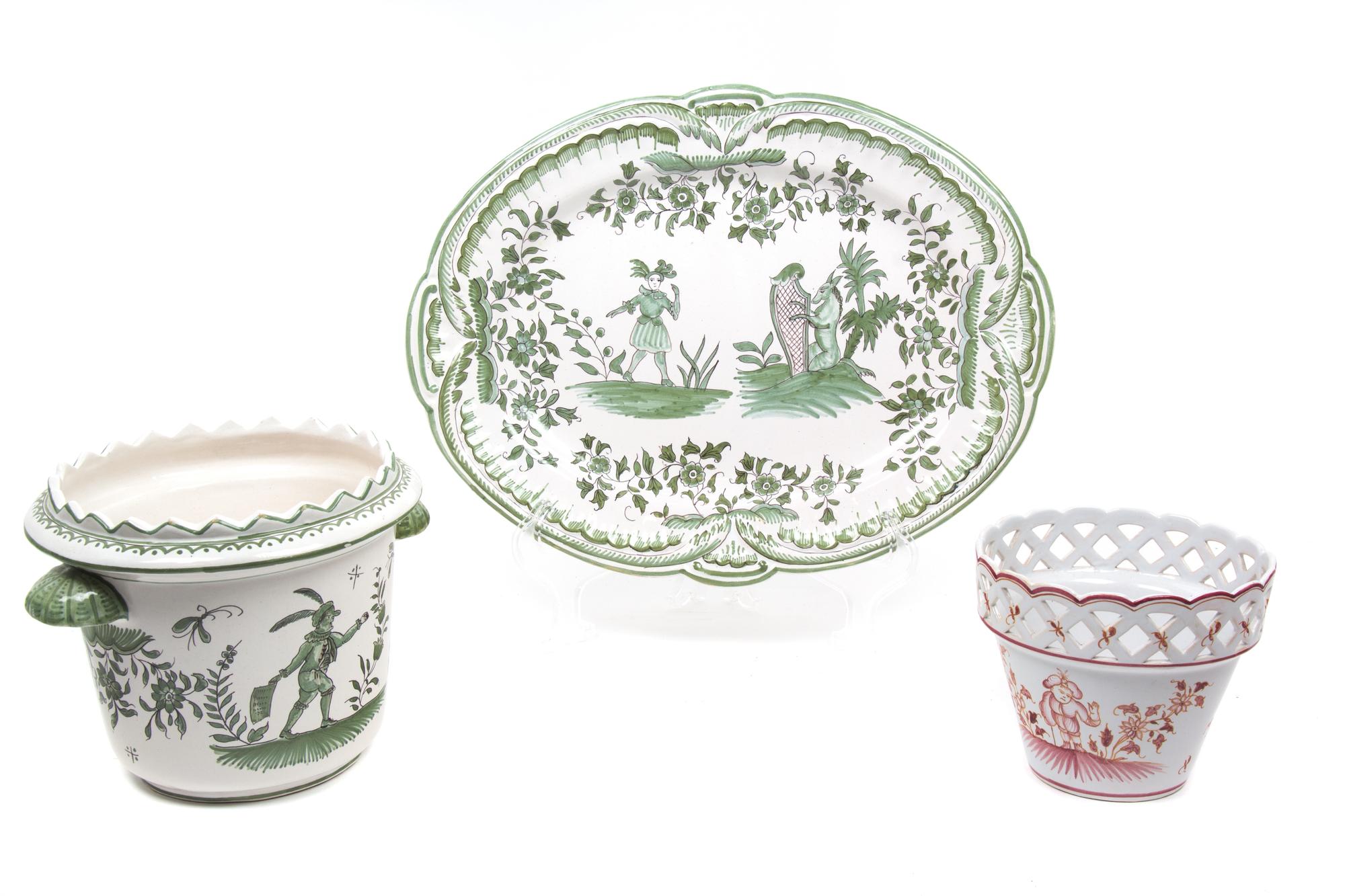 Three French Ceramic Articles Length of tray 15 3/4 inches. — 20TH CENTURY