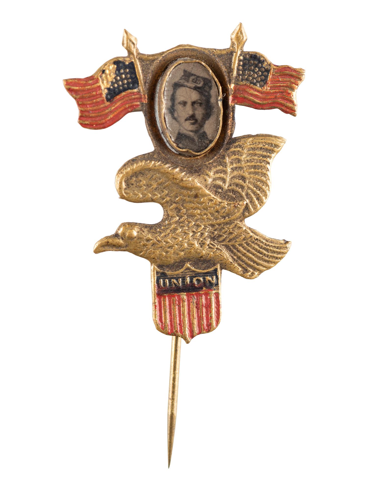 [CIVIL WAR]. A group of 2 items mourning the loss of Elmer Ellsworth, incl. gem-sized tintype memorial pin and illustrated broadside.