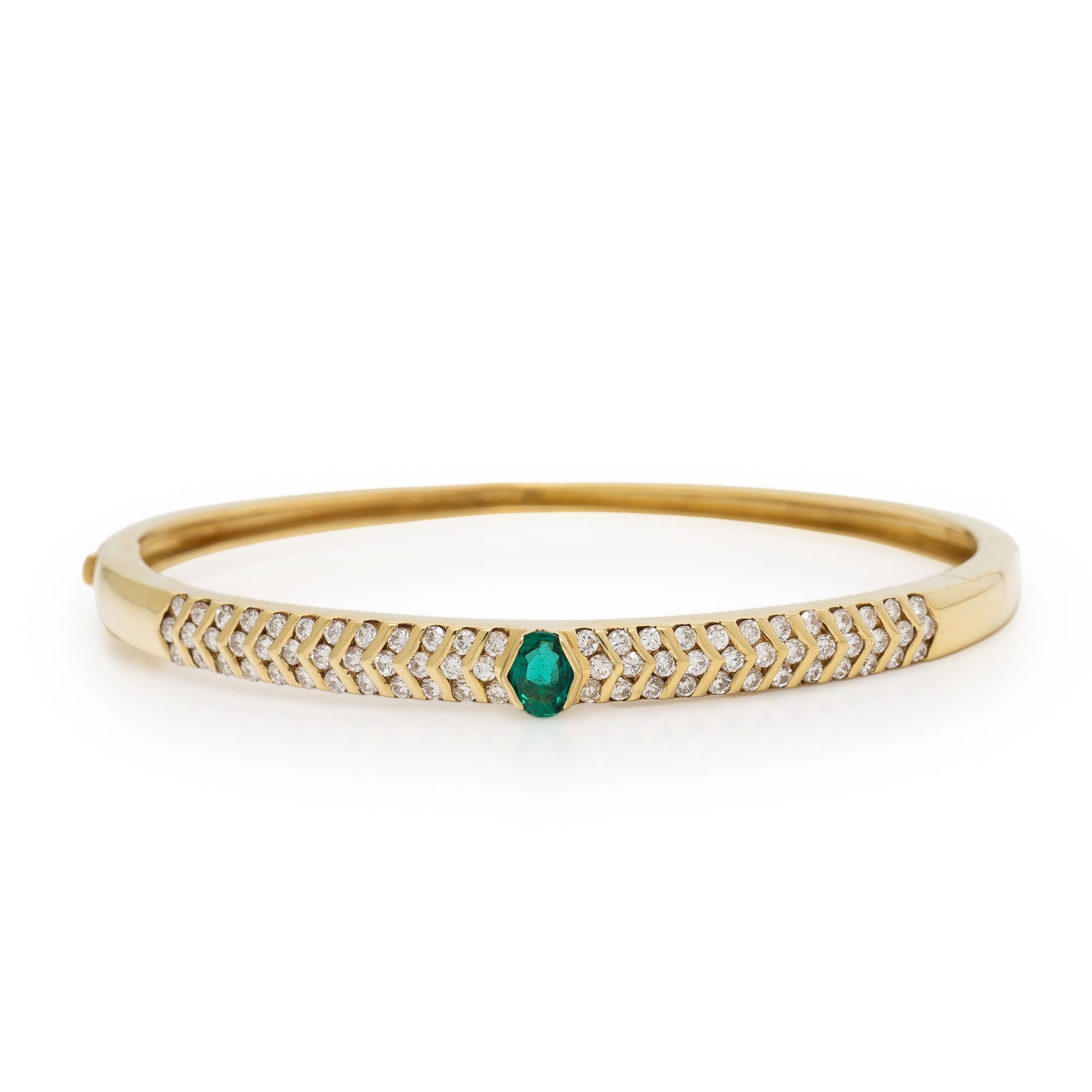 Damiani, Synthetic Emerald, Diamond, and Yellow Gold Bangle Bracelet