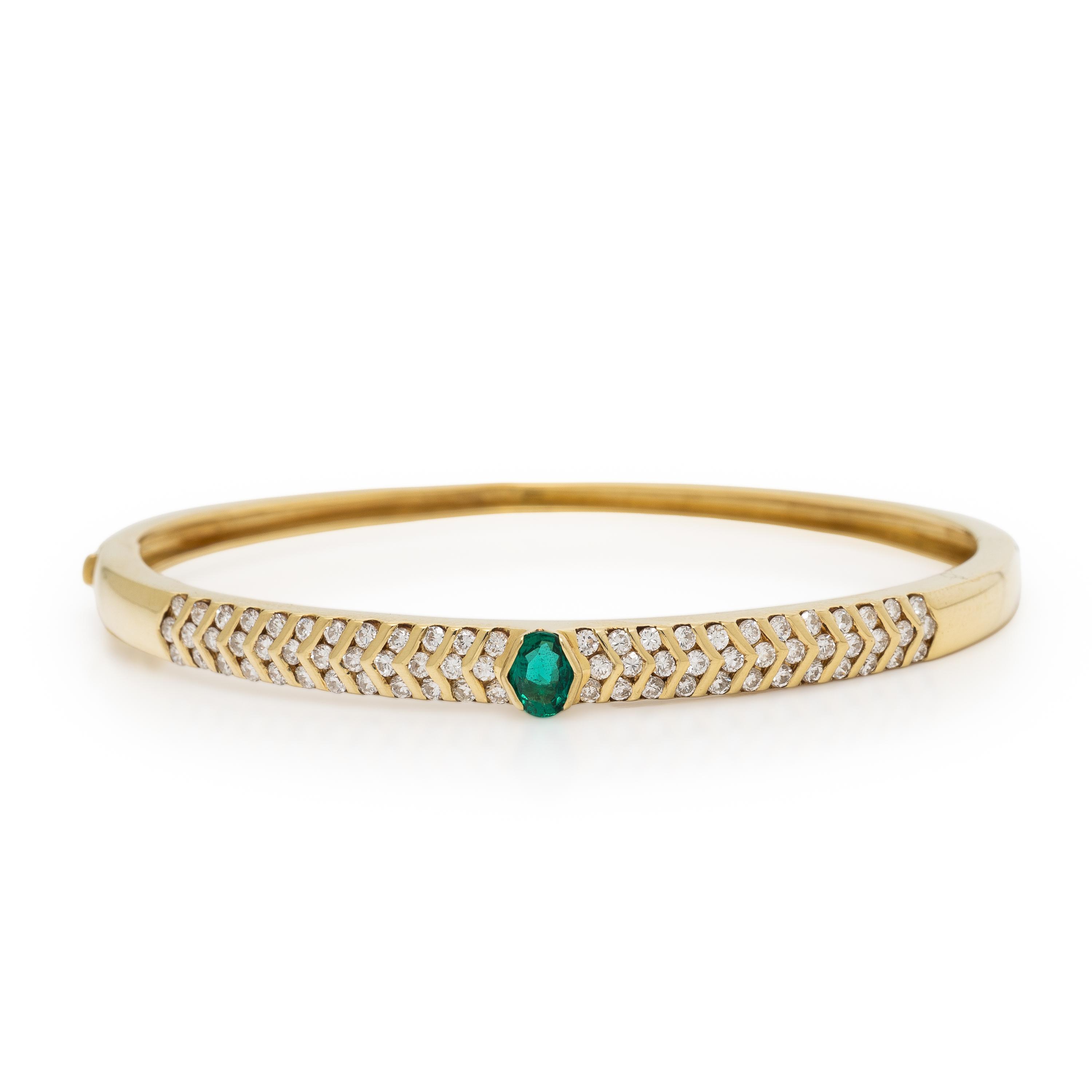 Damiani, Synthetic Emerald, Diamond, and Yellow Gold Bangle Bracelet