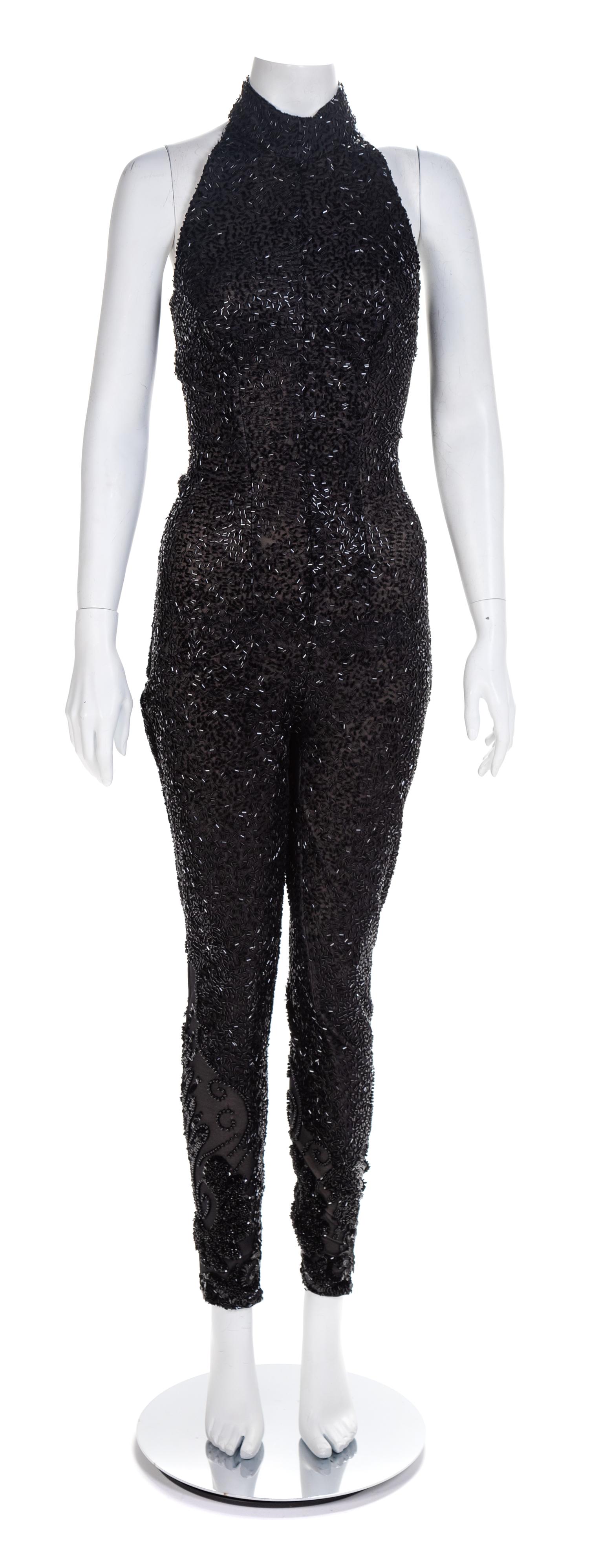 Farice Black Beaded Halter Jumper, 1990-2000s No size label