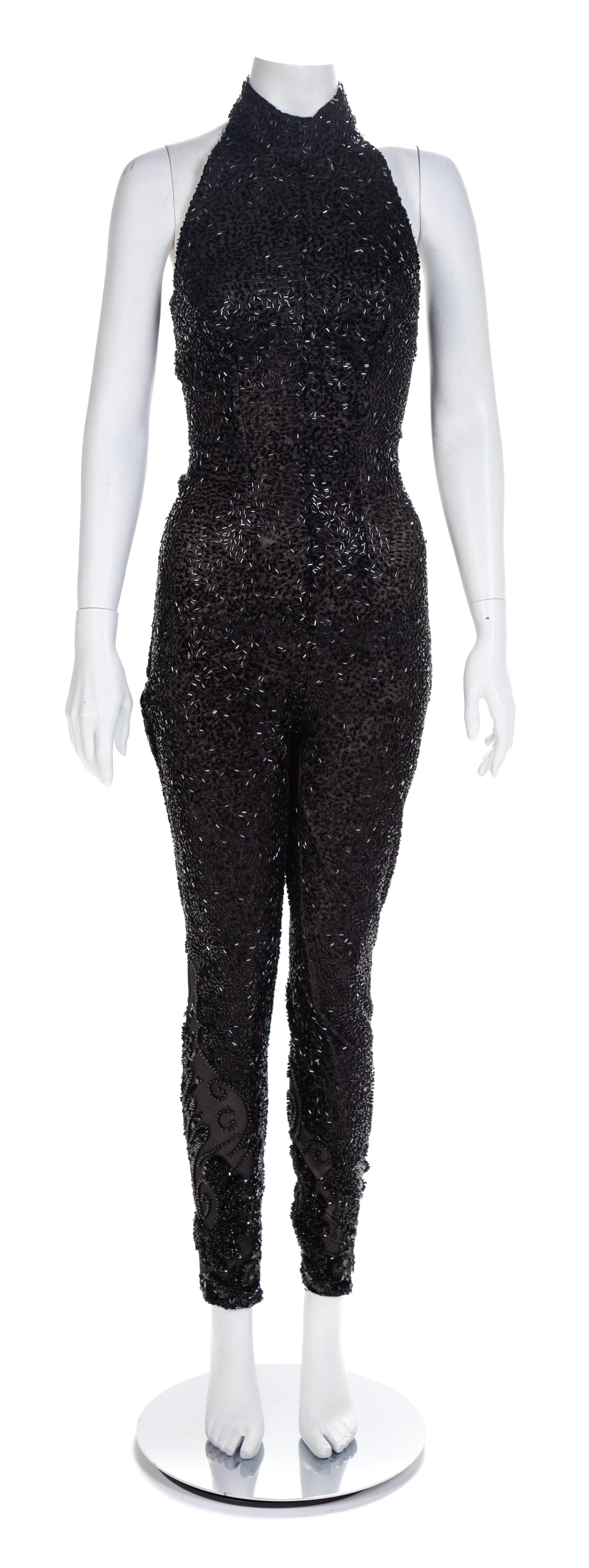 Farice Black Beaded Halter Jumper, 1990-2000s No size label