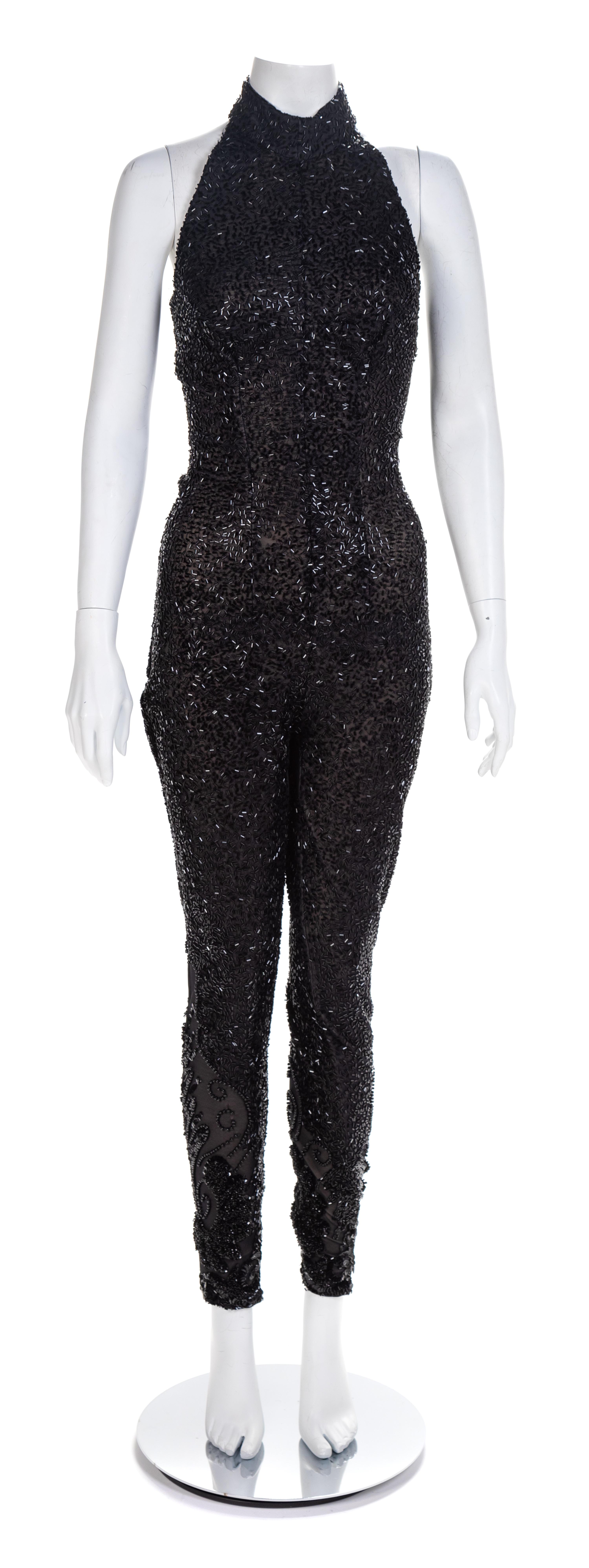 Farice Black Beaded Halter Jumper, 1990-2000s No size label