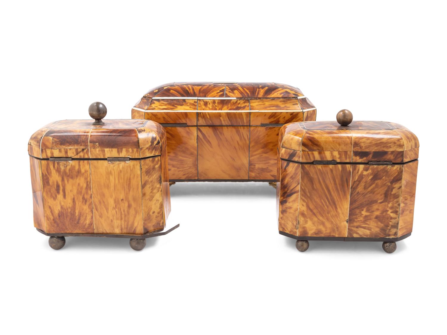 Three Regency Tortoiseshell Tea Caddies