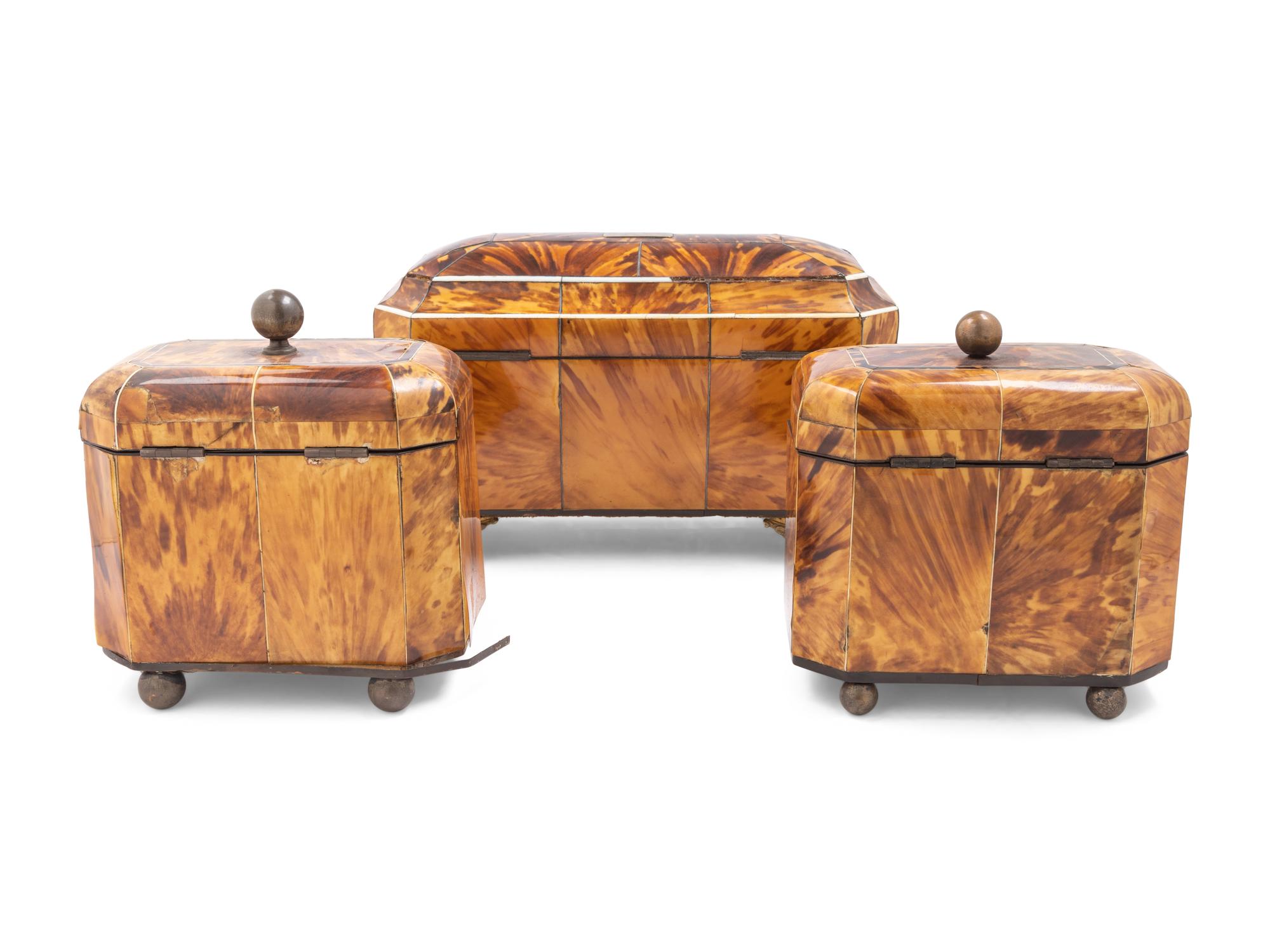 Three Regency Tortoiseshell Tea Caddies