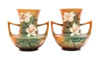 Two Roseville Magnolia Pottery Vases Height 9 1/4 inches.