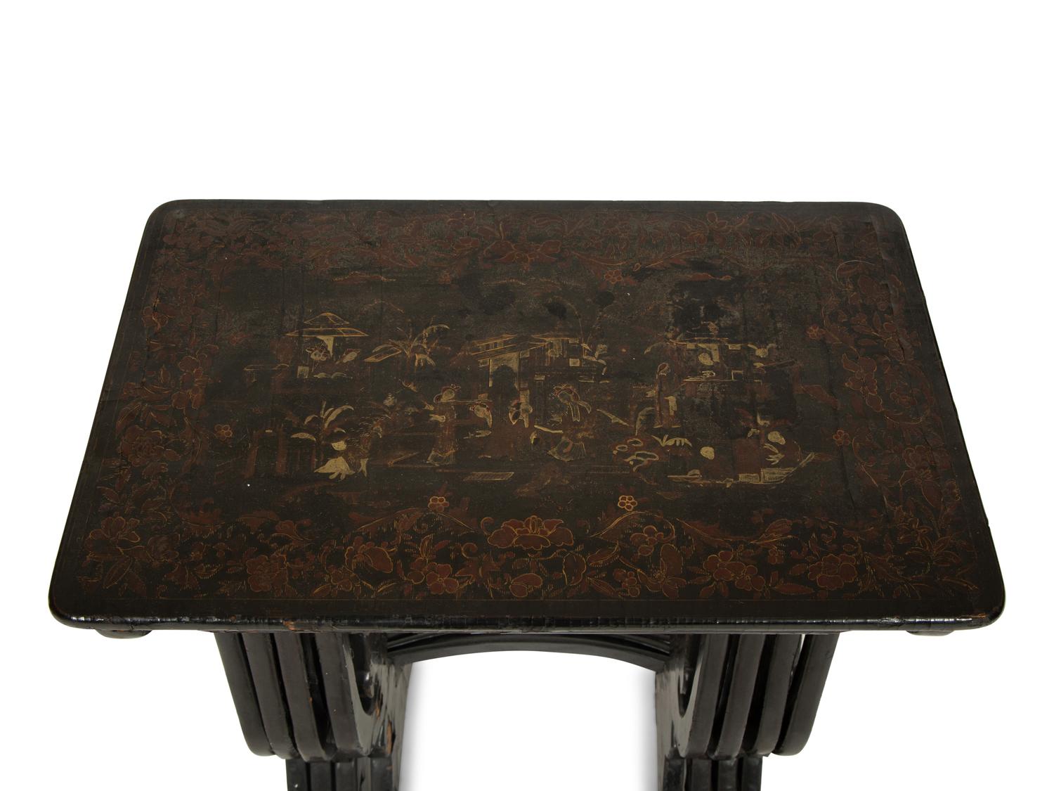 A Set of Four Victorian Chinoiserie Lacquered Nesting Tables