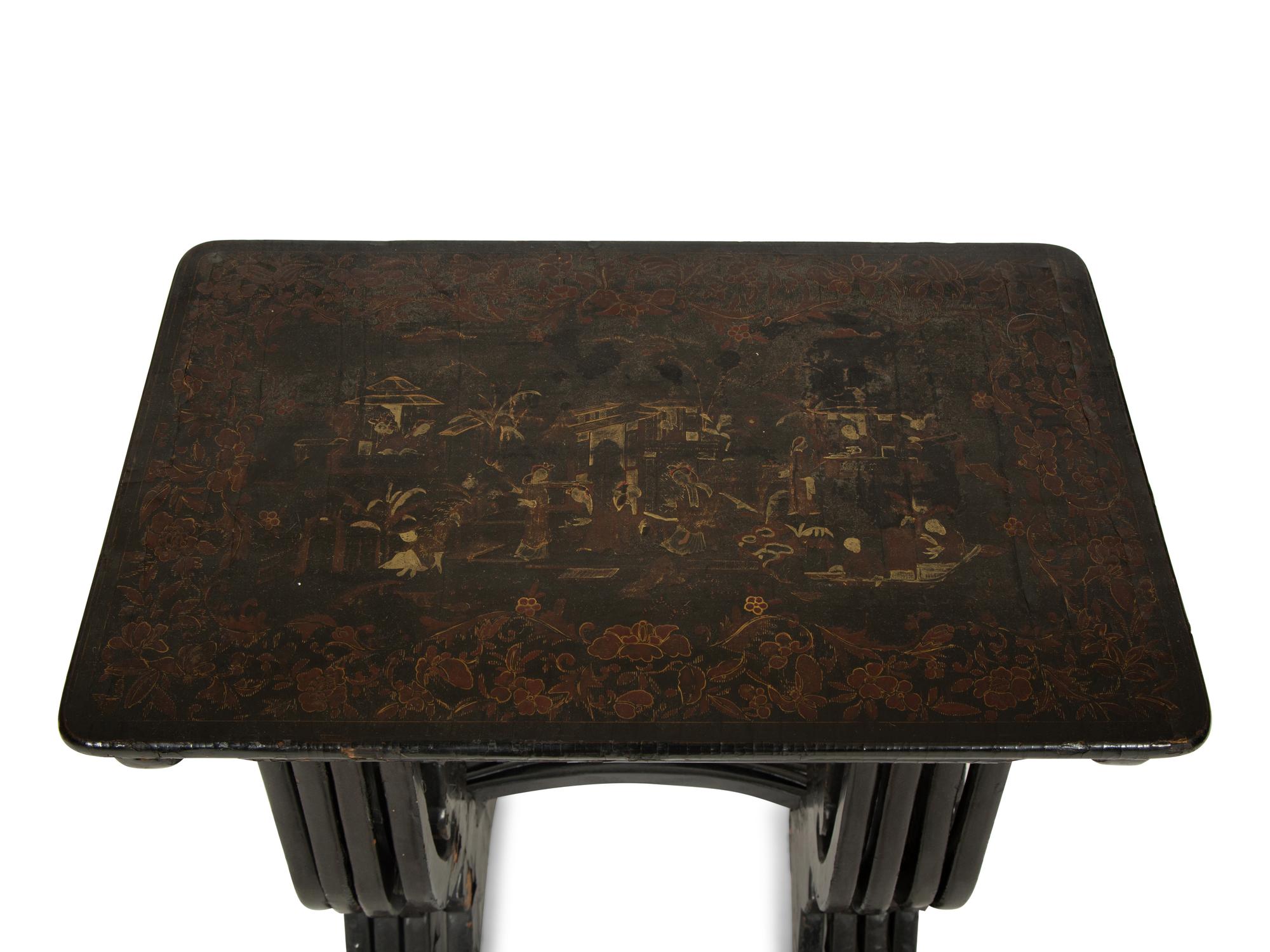 A Set of Four Victorian Chinoiserie Lacquered Nesting Tables