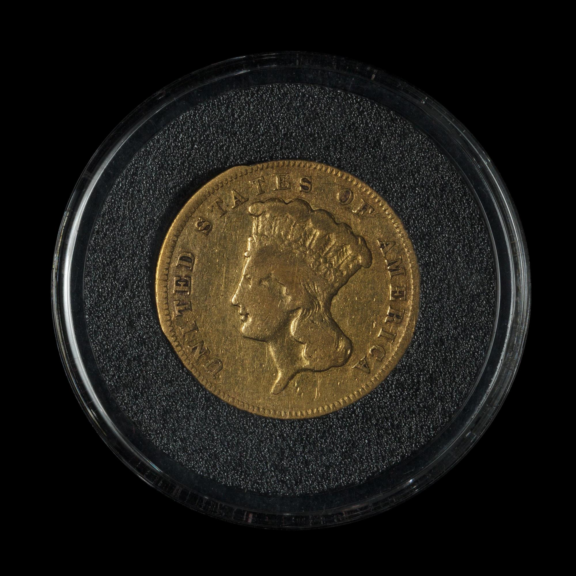 An 1856-S Indian Head $3 Gold Coin