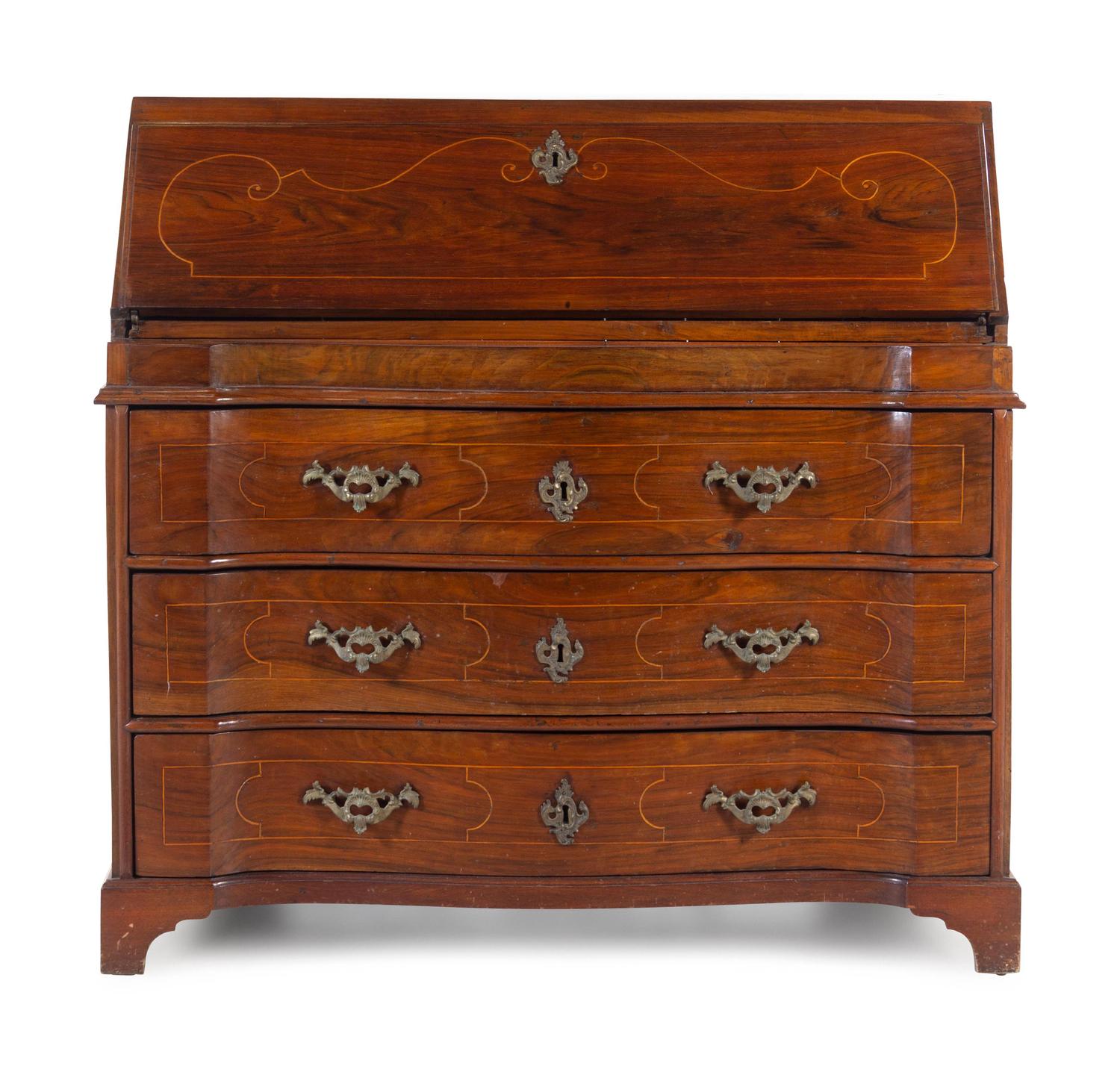 A Continental Inlaid Walnut Slant-Front Desk