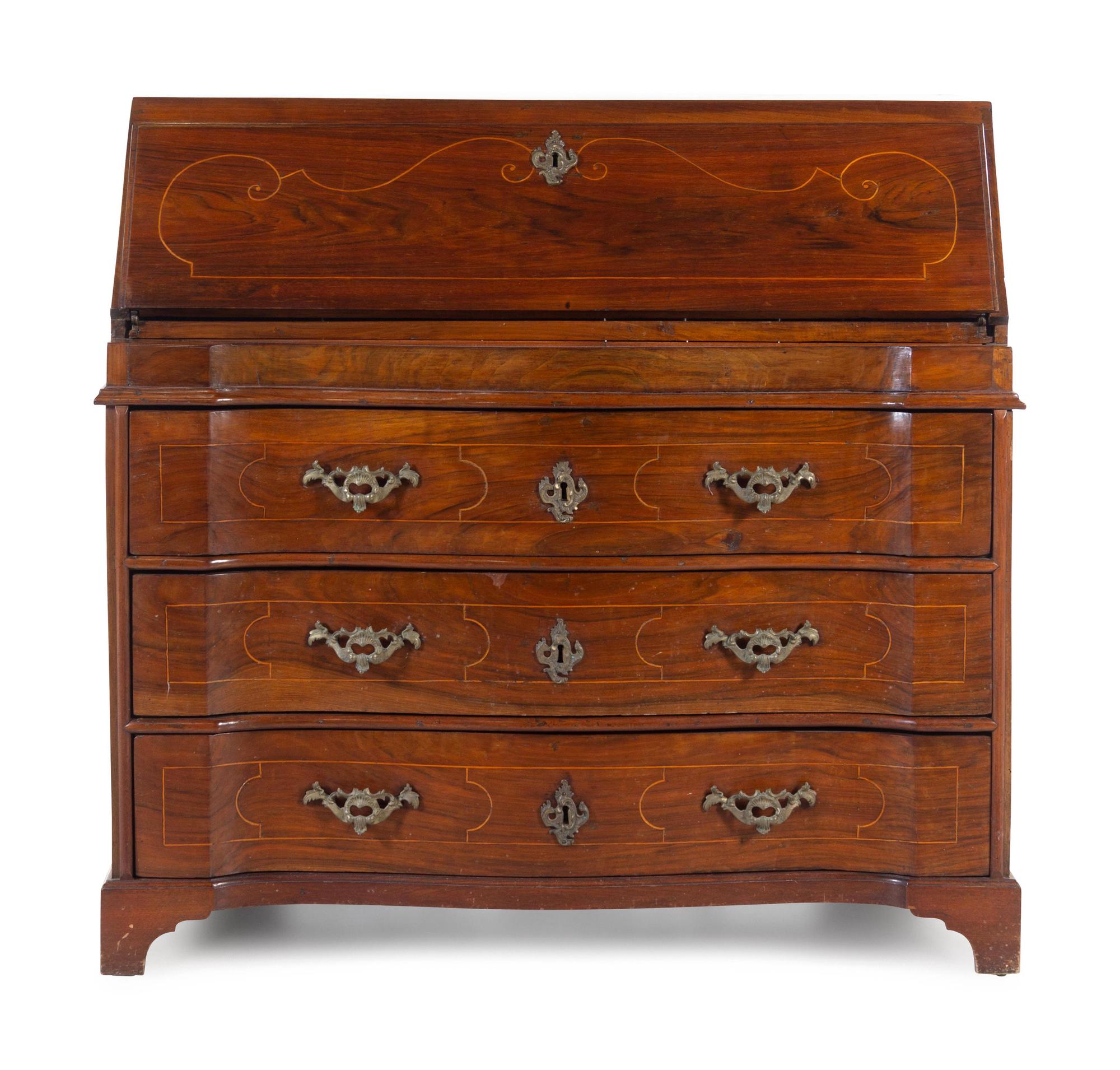 A Continental Inlaid Walnut Slant-Front Desk