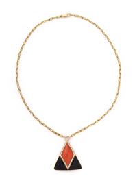 YELLOW GOLD, DIAMOND, CORAL AND ONYX NECKLACE
