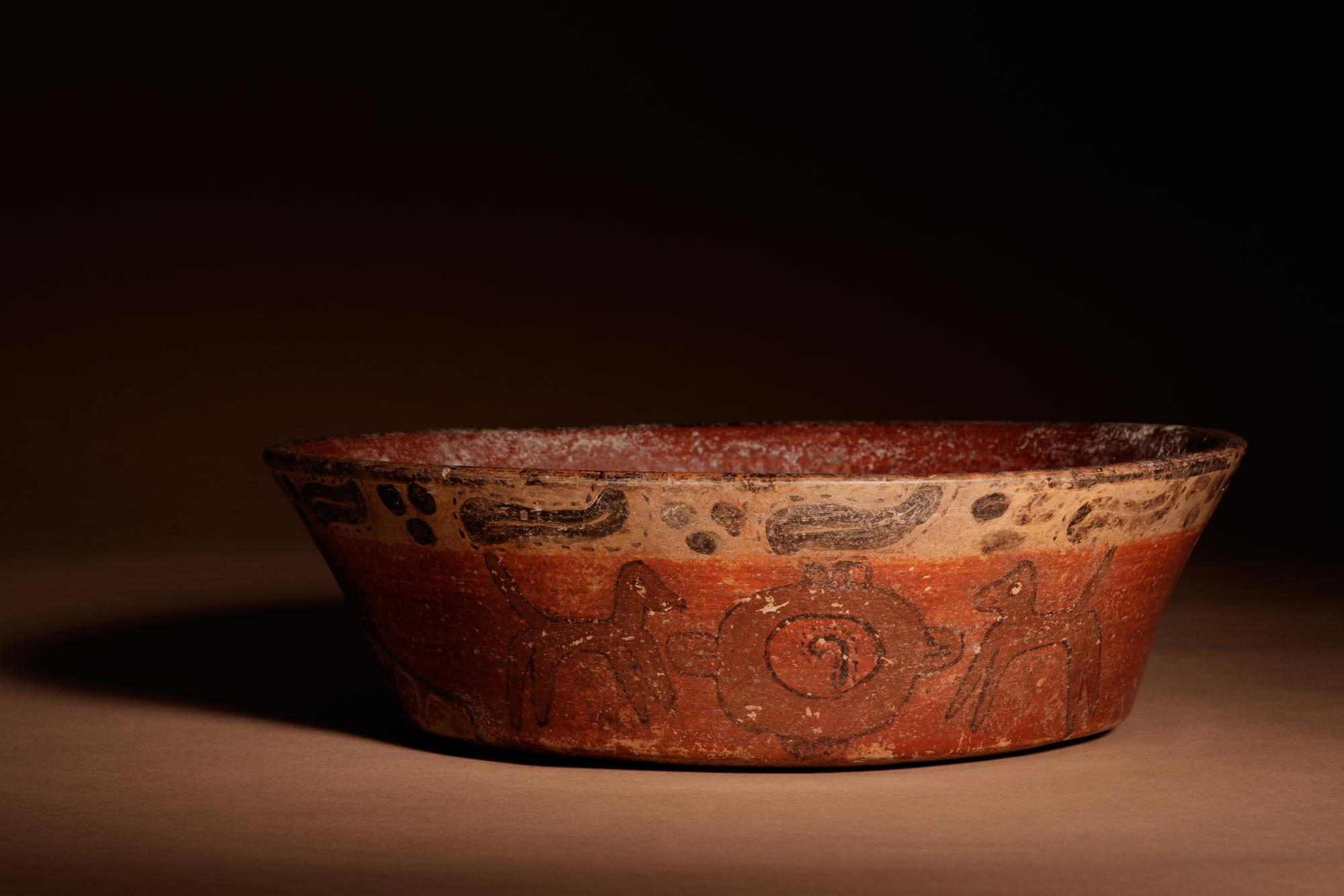 A Maya Polychrome Terracotta Bowl with Glyphs