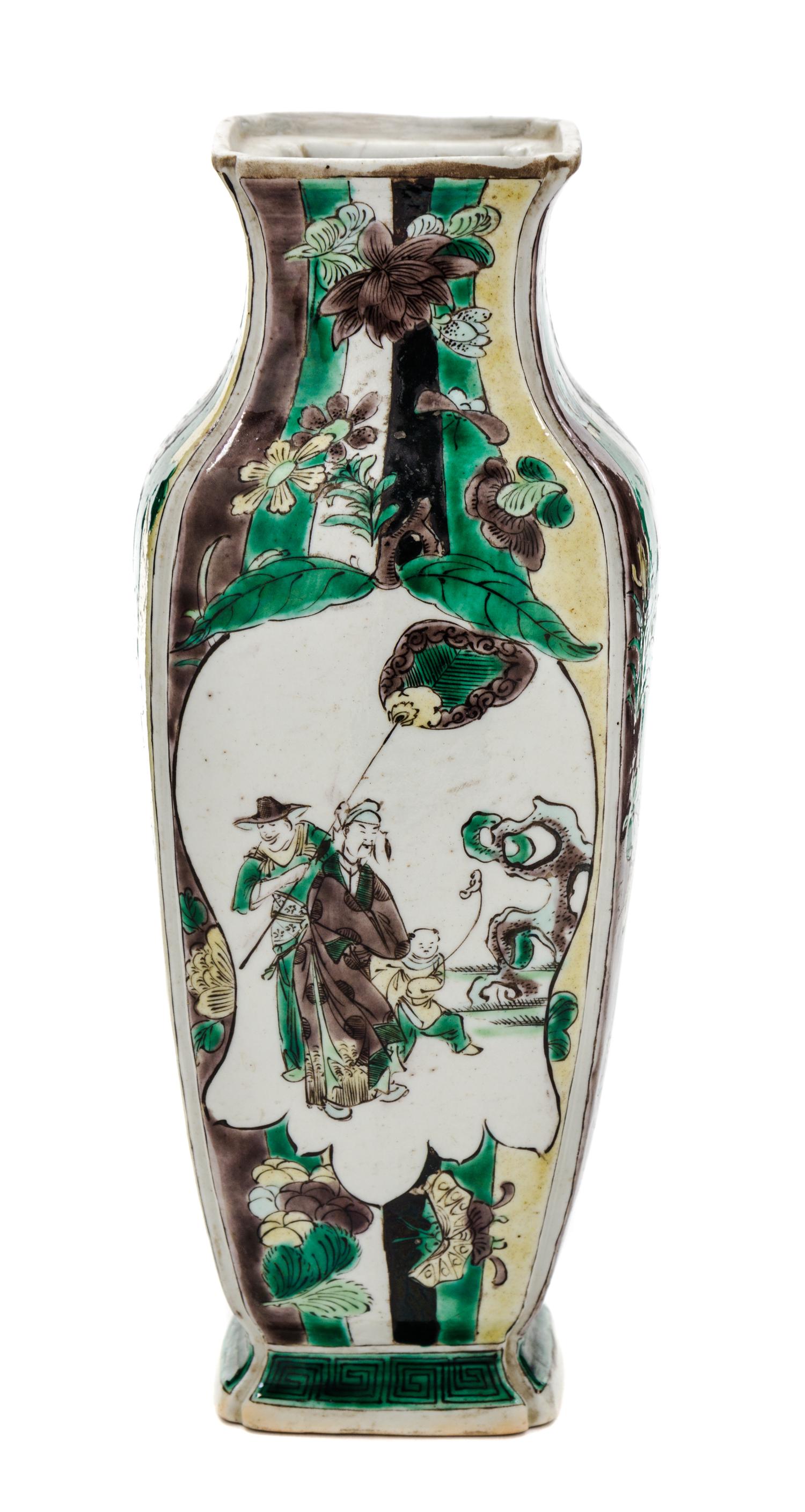 A Chinese Famille Verte Porcelain Vase Height 8 1/2 inches.