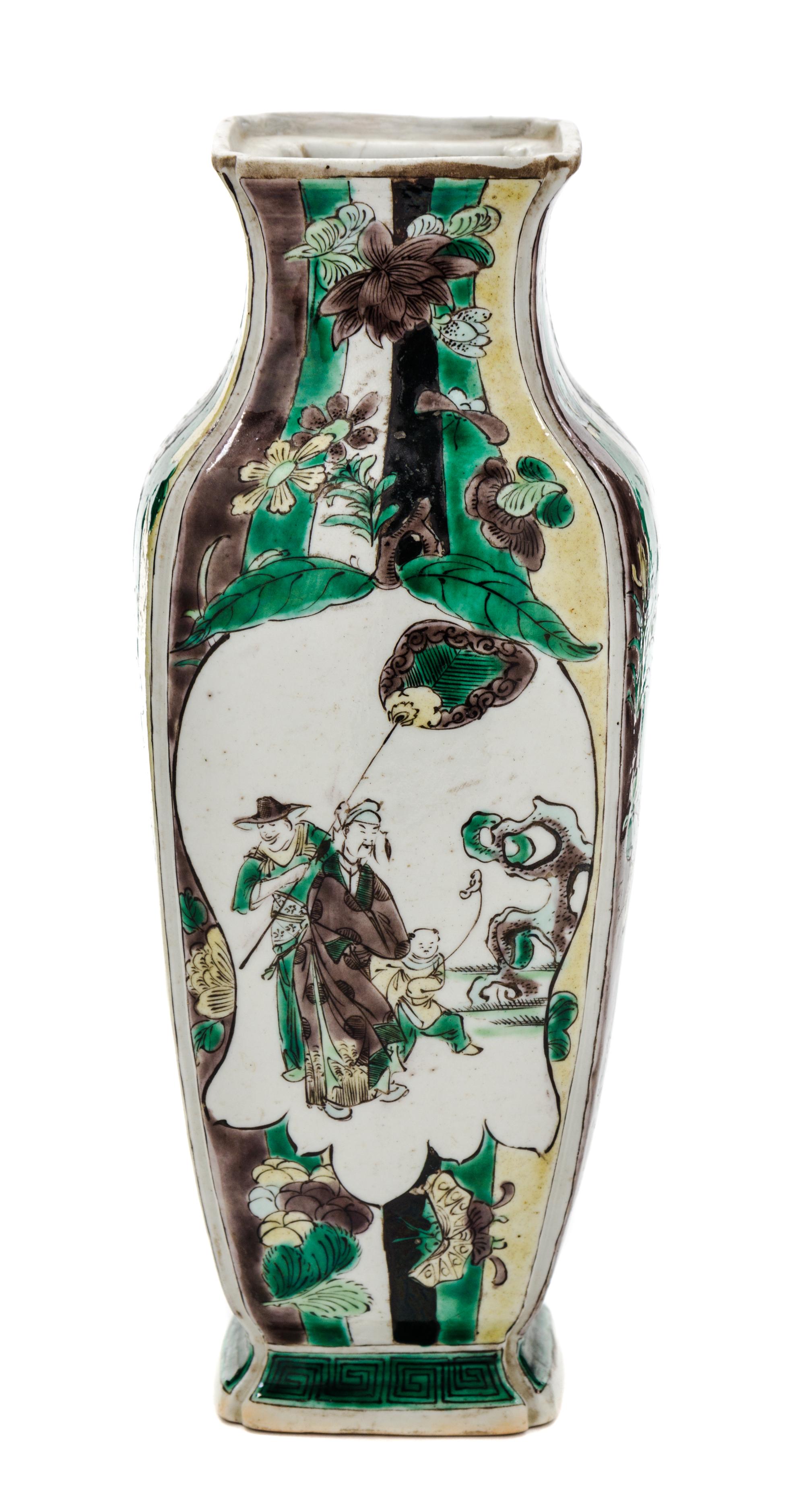 A Chinese Famille Verte Porcelain Vase Height 8 1/2 inches.