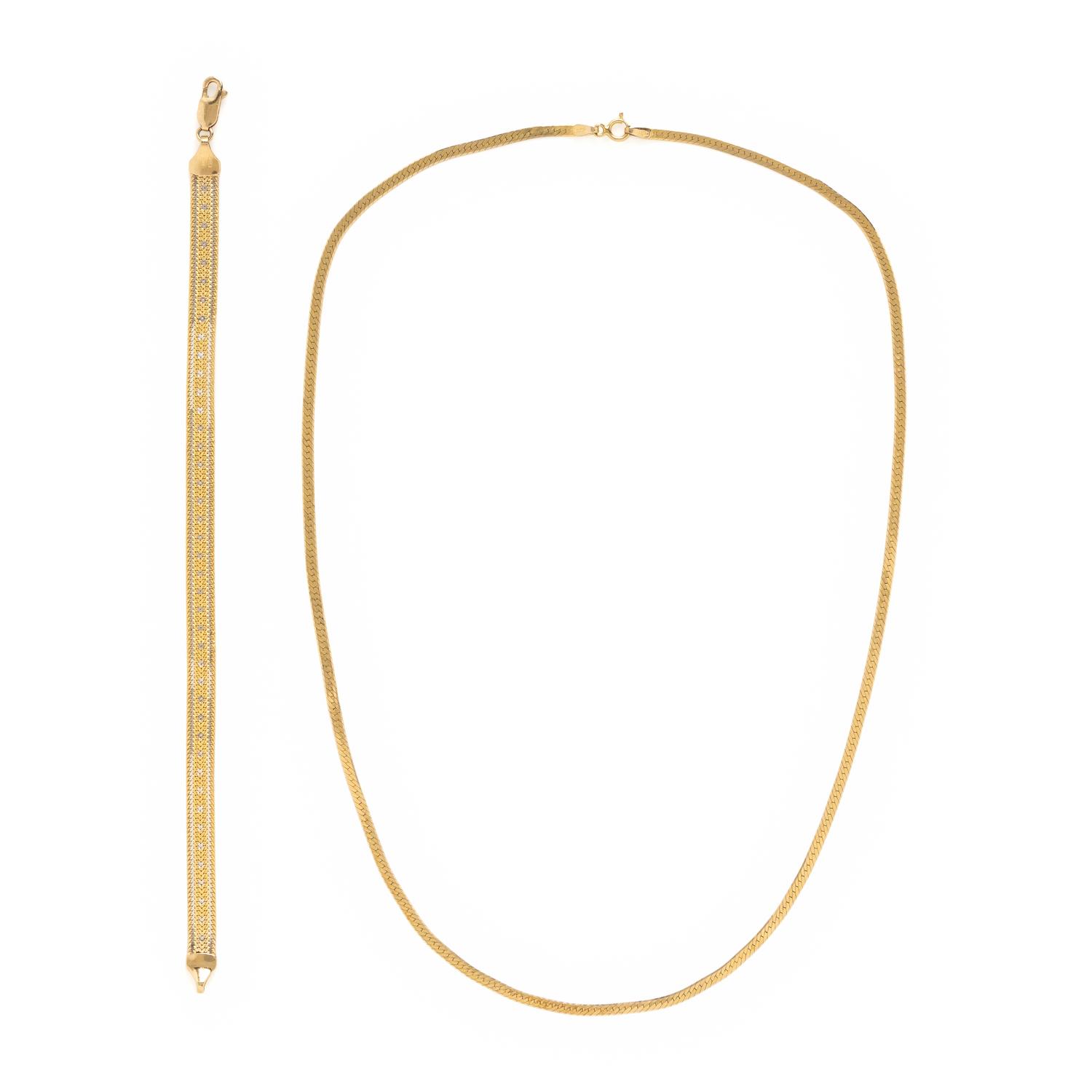 Yellow Gold Chain Necklace and Bracelet