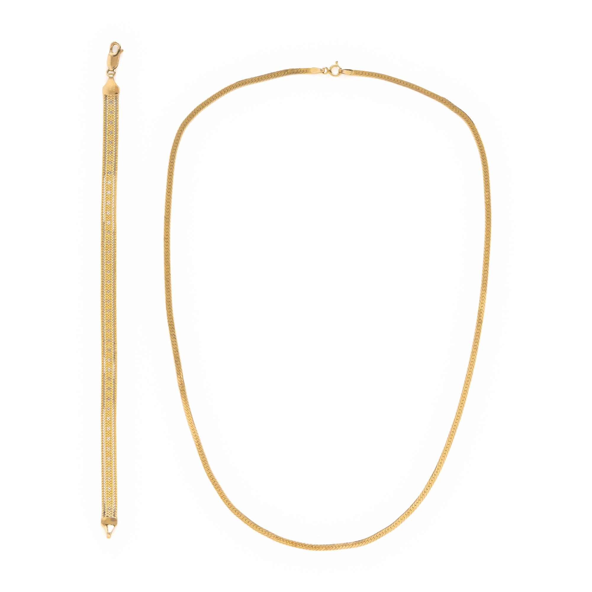 Yellow Gold Chain Necklace and Bracelet