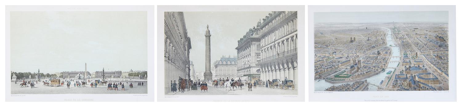 A Group of Three Engravings, after Felix Benoist, Height 17 1/4 x width 21 1/2 inches with frame.