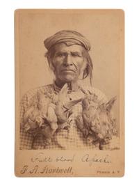 [NATIVE AMERICANS]. HARTWELL, F.A., photographer. Cabinet photograph of Apache subject with birds.