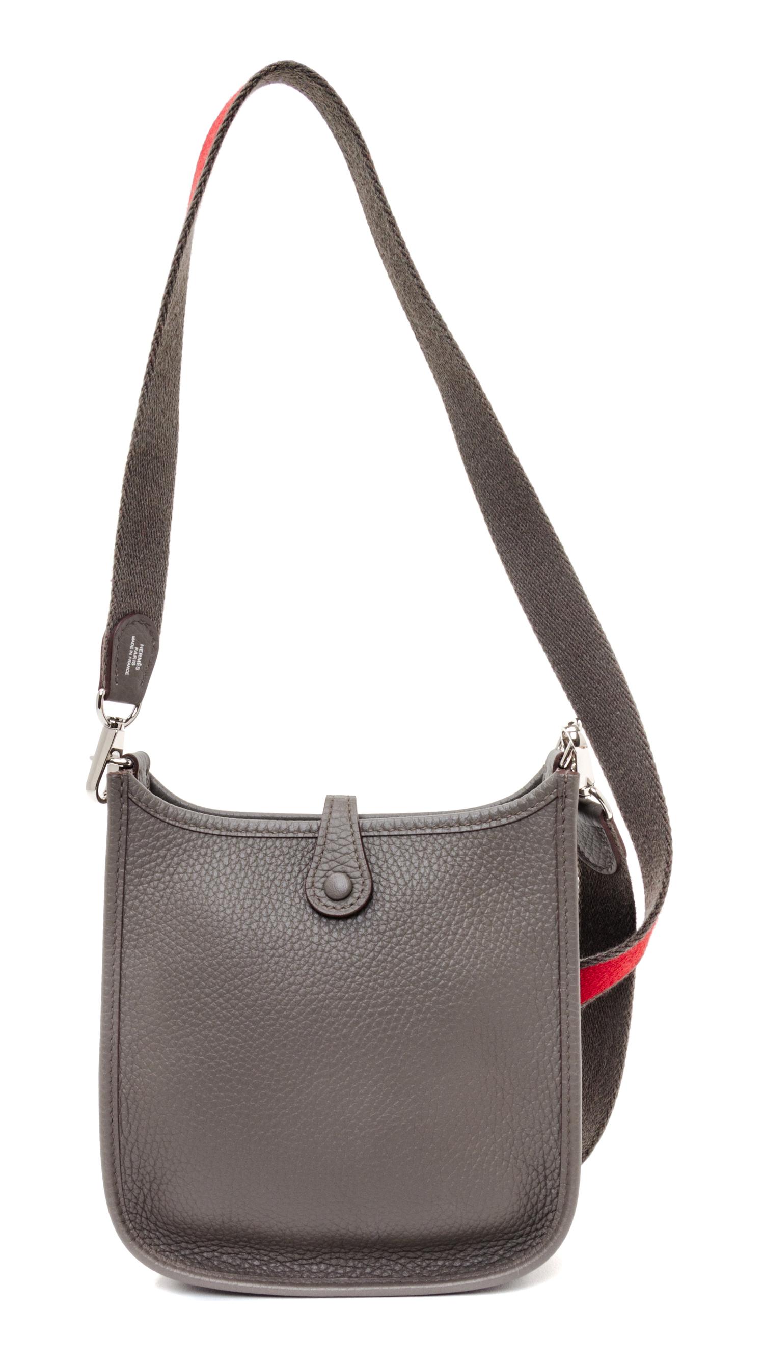 An Hermes Amazone Etain Taurillon Clemence Mini Evelyne Handbag, 6.7" x 7" x 2".
