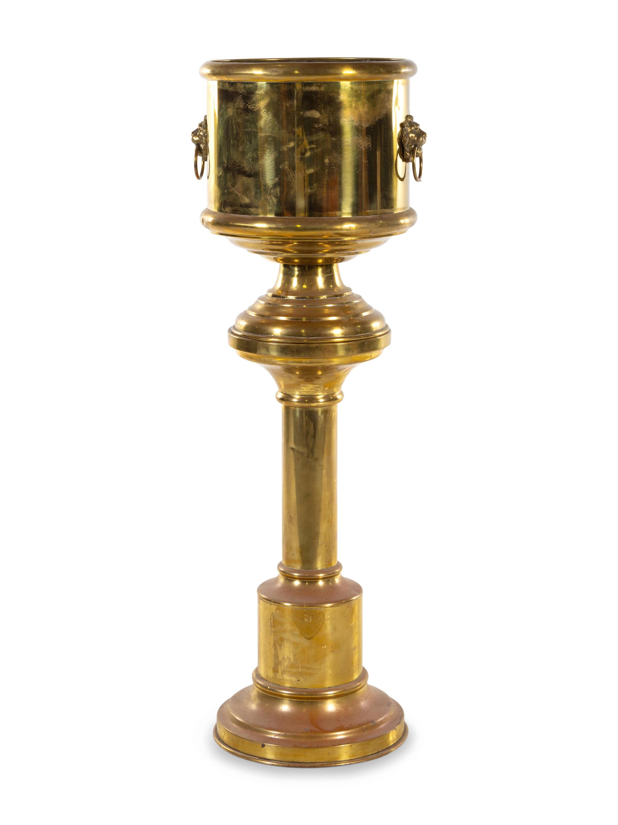 A Large English Brass Jardinière on Stand