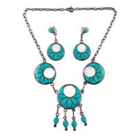 Silver and Turquoise Channel Inlay Necklace and Post Earring Set