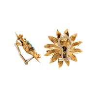 YELLOW GOLD AND TURQUOISE FLOWER EARCLIPS