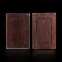 A Chinese carved "Duan" ink stone, colored ink sticks, and hardwood case 浮雕砚台墨条及硬木盒子 The stone Qing dynasty ?????