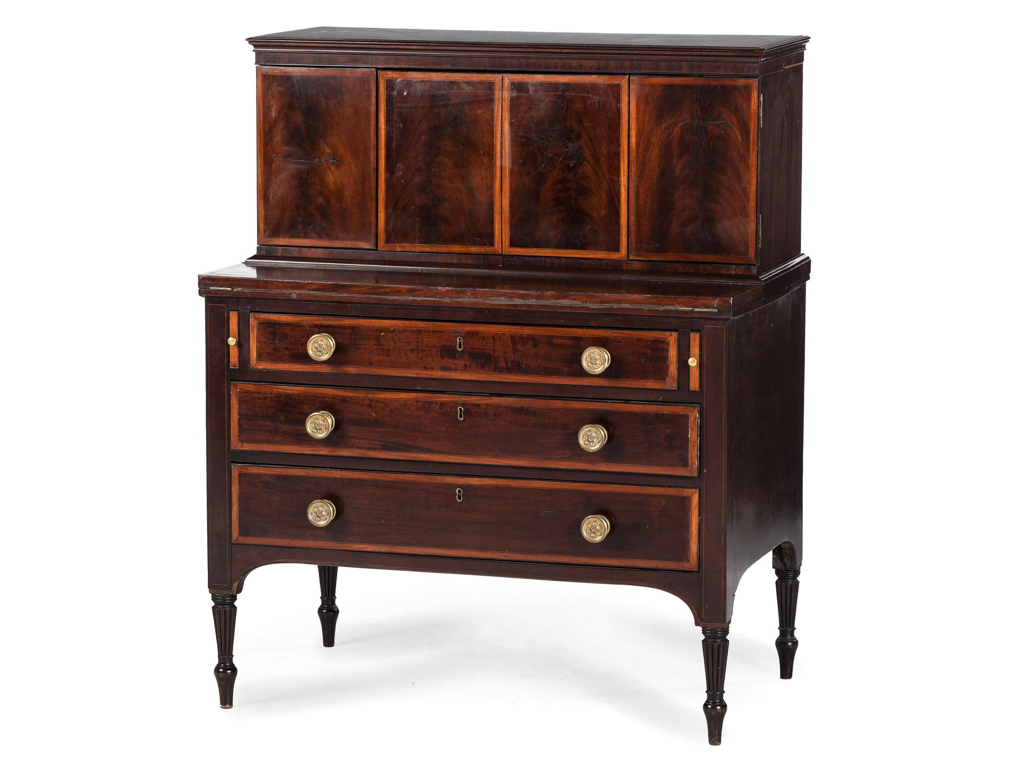 A Federal Cross-Banded Mahogany Two-Part Writing Desk